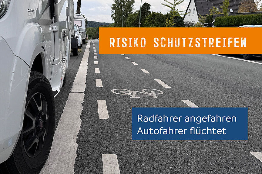 Fahrrad-Schutzstreifen Ein zu schmaler Fahrrad-Schutzstreifen ohne Abstand zu parkenden Autos