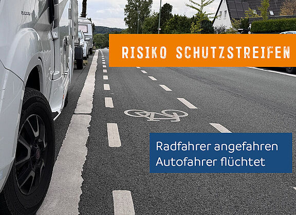 Ein zu schmaler Fahrrad-Schutzstreifen ohne Abstand zu parkenden Autos